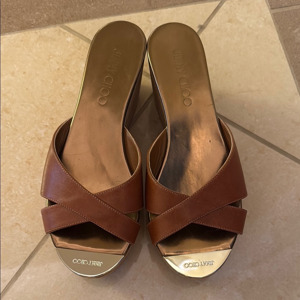 Jimmy Choo Brown and Gold Mules